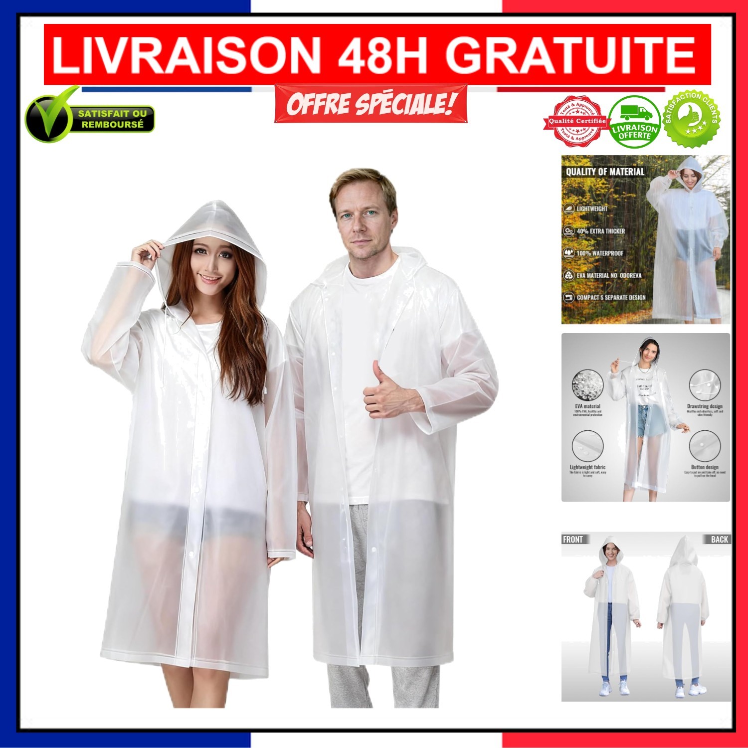 Poncho de pluie transparent idéal pour randonnée en montagne et festivals de musique