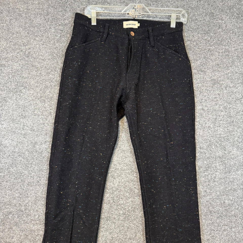 Calça de malha Taylor Stitch Pans masculina 30 preta mistura de lã tweed botão salpicado - Imagem 3 de 4