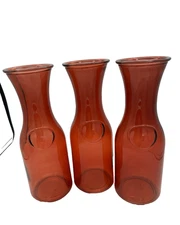 3 x Multiple Use Red Glass 10.5" Tall Jars Carafes Pitchers Vases
