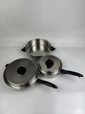 Colonial Wares  Stainless Steel Pans Vintage Lot Of 2 With Lids And Dome Lid/Pan
