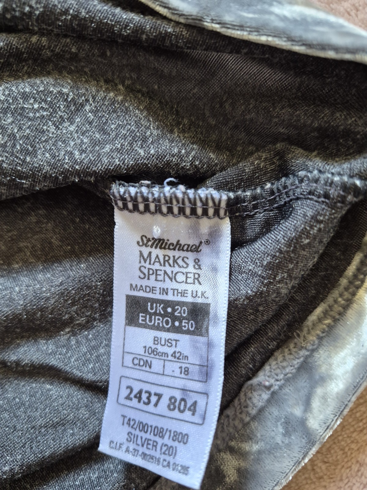 Vintage St Michael M&S Velour Top UK 20 Silver Grey Stretch Retro Y2K image 3