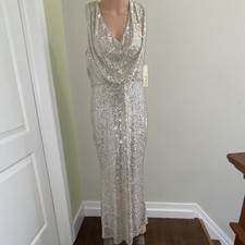 Eliza J Silver Sequin Cowl Neck Sleeveless Long Maxi Dress Petite 12P
