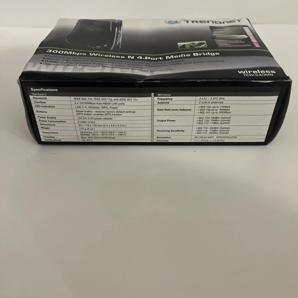 TRENDnet TEW-640MB Wireless N 4-Port Media Bridge - New Slight Wear On Box - Image 2 of 4