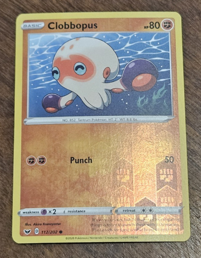 Pokemon TCG Sword and Shield Base Reverse Holo Clobbopus 112/202