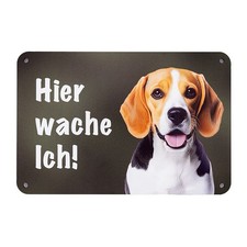 Beagle Warnschild „Hier wache ich!“ 24x16 cm | Hundeschild Gartenzaun & Eingang