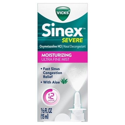 Vicks Sinex Severe Nasal Spray with Moisturizing Ultra Fine Mist, Decongestant f