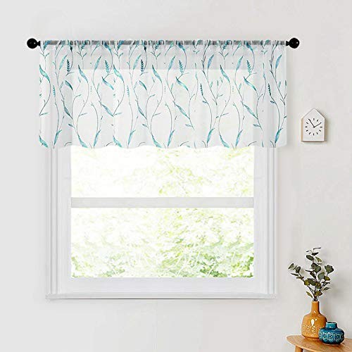 Embroidery Sheer Curtain Valance 54x16 inches Long Small Modern Kitchen