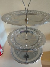 Vintage Silver 3-Tier Cake Plate Stand for Wedding and Party, Deco Handle