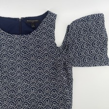 Banana Republic Navy White Cold Shoulder Fit Flare Dress Size 8 Geometric Print