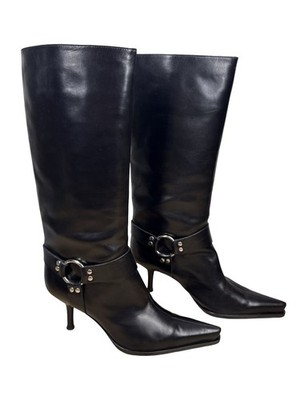 Sergio Rossi Black Leather Over Knee Thigh High Heel Boots Women s 37.5 - EUC