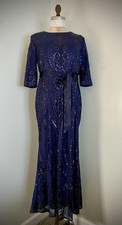 R M Richards Navy Blue Sequin Stretch Formal Evening Dress Sz 12 Mother Of Bride