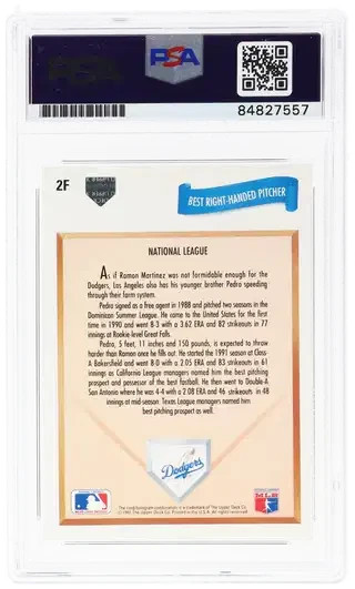 PSA 10 AUTO - 1991 Upper Deck PEDRO MARTINEZ RC Rookie Card #2F PSA/DNA 10 AUTO view 2