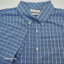 Roundtree Yorke Gold Label Blue White Plaid Short Sleeve Button Shirt Mens XXL