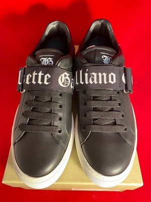 John Galliano Leather Calf ''Nero'' Sneakers Shoes Size 42 EU 9 US Black NIB