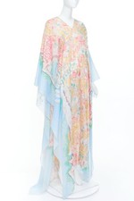 CHANEL 2011 Runway abstract watercolor silk cotton mix caftan maxi dress OS