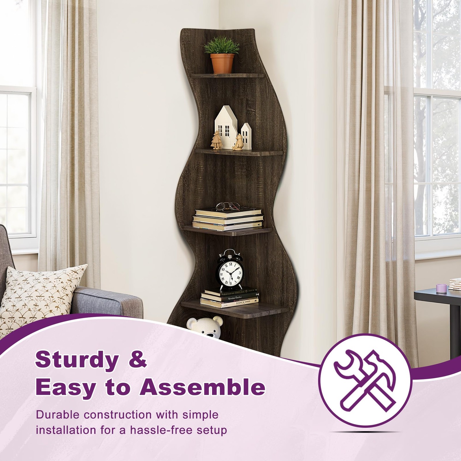 Corner Shelf Storage, 5-Tier Corner Wall Shelf, Modern Corner Shelves Stand B...