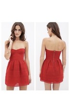 red coiled mini sweetheart crossover strapless dress forever 21 women’s medium