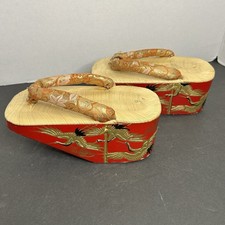 Vtg Japanese Pokkuri Geta Okobo Wood Lacquer Sandal Shoes Maiko Geisha Bells