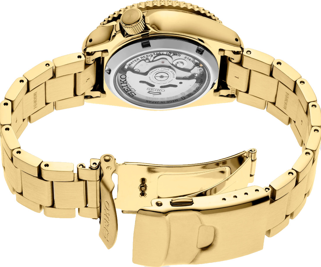 Seiko 5 Sports Black Dial Gold Stainless Steel Men’s Watch SRPK18 DISPLAY View 3