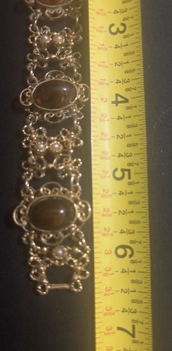 Vintage Faux Bernstein Cabochon & Perle Modeschmuck 6,25" Armband - Bild 6 von 8