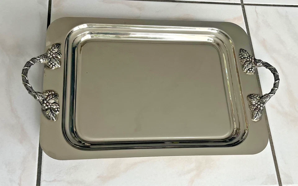 Tablett Edelstahl Antik Rechteckig mit Griffen - Topp elegant