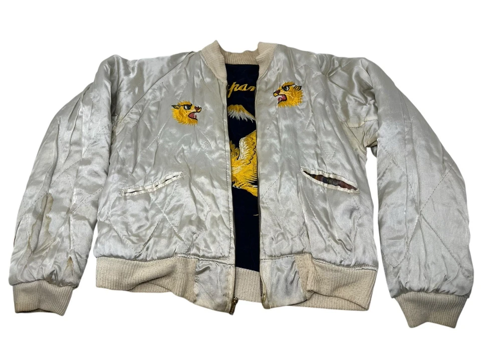 Vintage Japan Sukajan Reversible Souvenir Jacket Tiger Eagle Dragon Sz Small 50s - Image 3 of 4