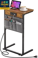 C Shaped End Table with Charging Station, 28" H Couch Side Table Slide Under, So