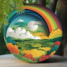 Spring Rainbow Landscape Round Aluminum Wall Art