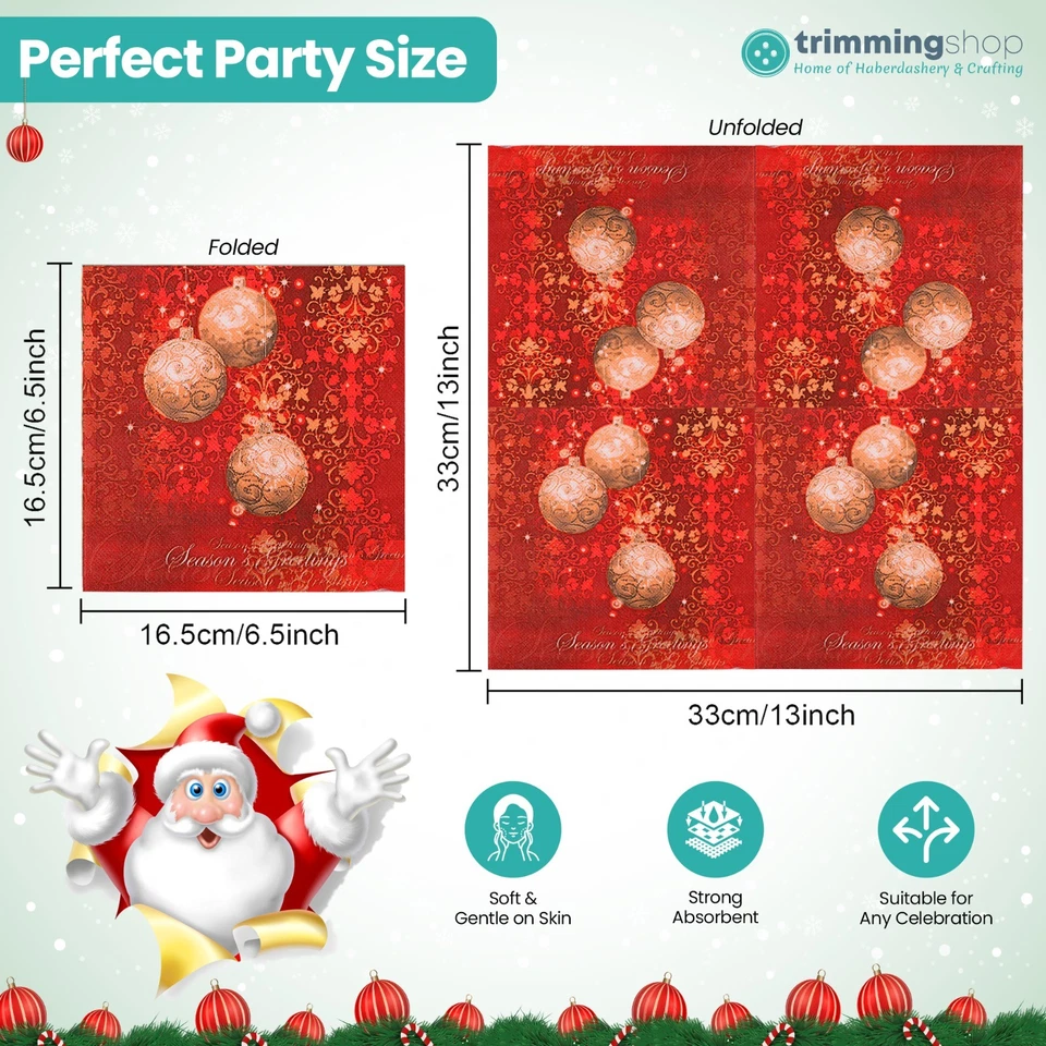 Christmas Napkins 33cm 2-Ply Serviettes 20-100x Recyclable Tissue Party