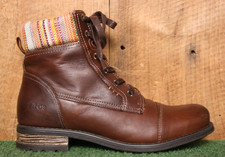 TAOS 'Captain' Brown Burnished Leather Textile Ankle Boots EUR 39 US 8-8.5