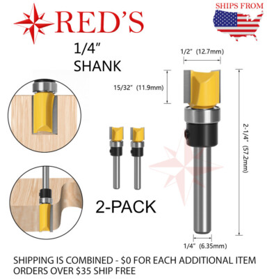 REDS Y70550-4 - 1/2'' DIA X 15/32'' L Flush Trim Router Bit 1/4'' Shank      2-PACK