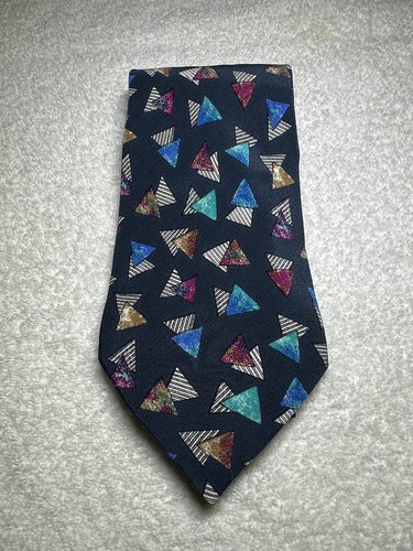 Vtg Alcione Neckwear Men’s Pure Silk Tie Multicolor Abstract Triangular 3.75” in - Picture 2 of 11