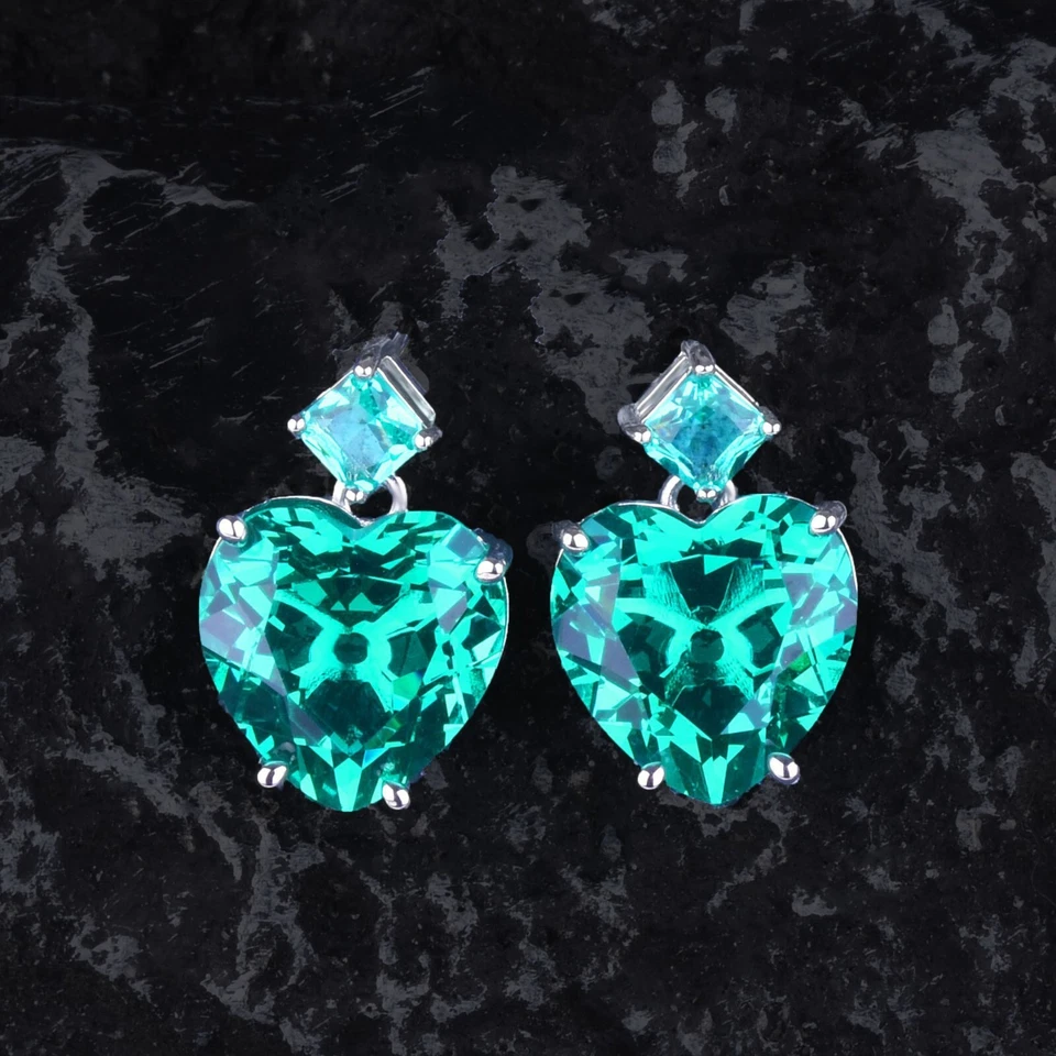 Conjunto de 3 piezas de collar anillo colgante con gemas de citrino verde con dije de corazón grande para mujer Foto 4 de 4