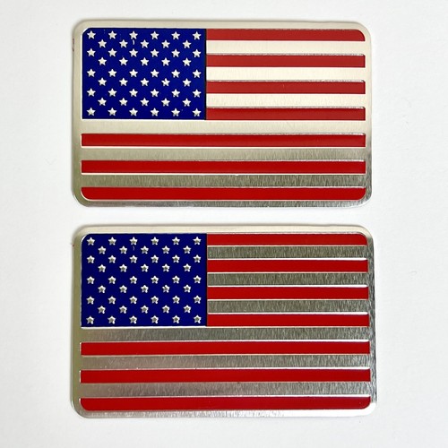 2X United States America Flag Car Emblem Badge Decal Sticker 2"x 3" Aluminum USA - Picture 2 of 5
