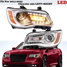 For 2011-2023 Chrysler 300 Headlights Assembly Head Lamps Chrome Housing Amber