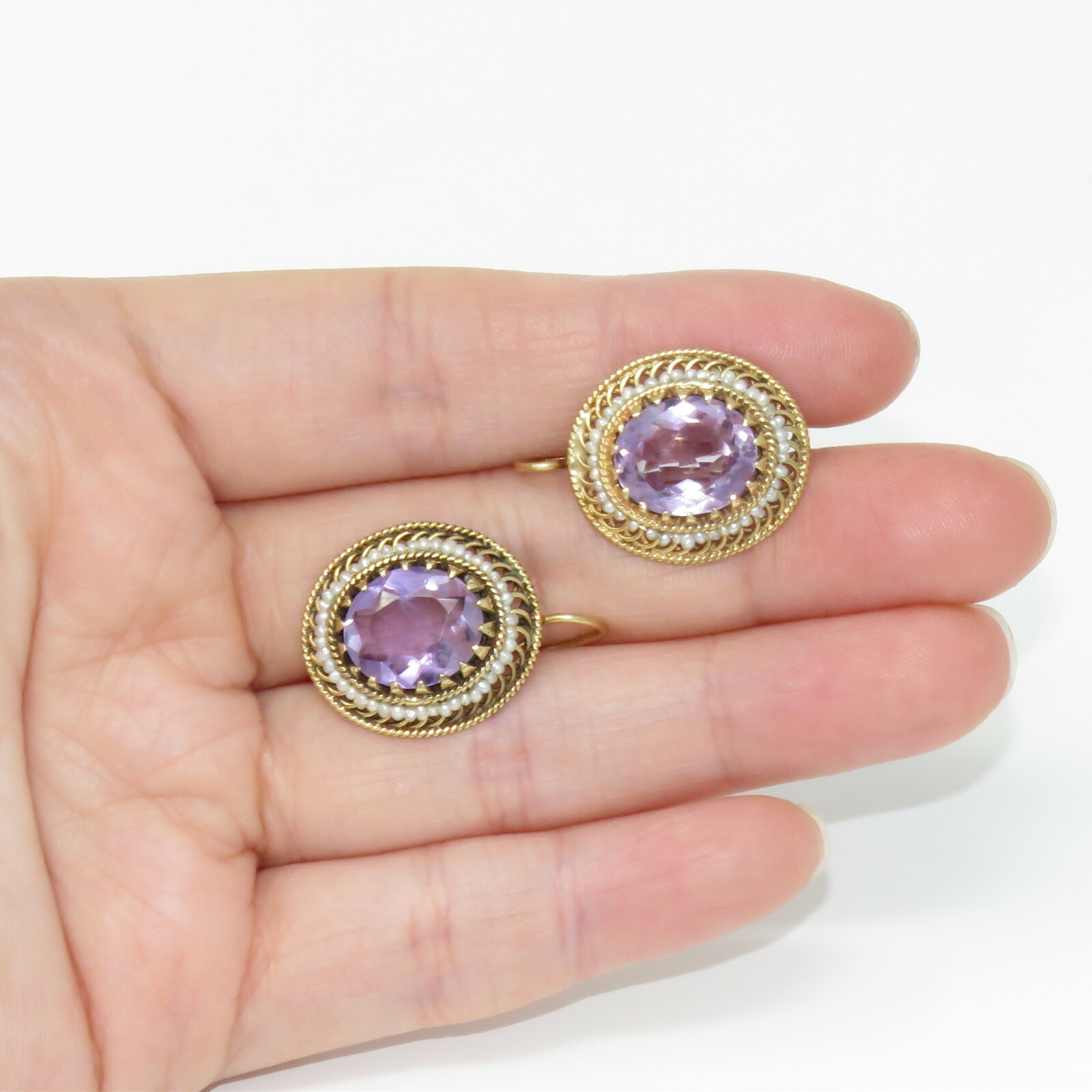 NYJEWEL 14K Yellow Gold Amethyst & Pearl Earrings - image 3