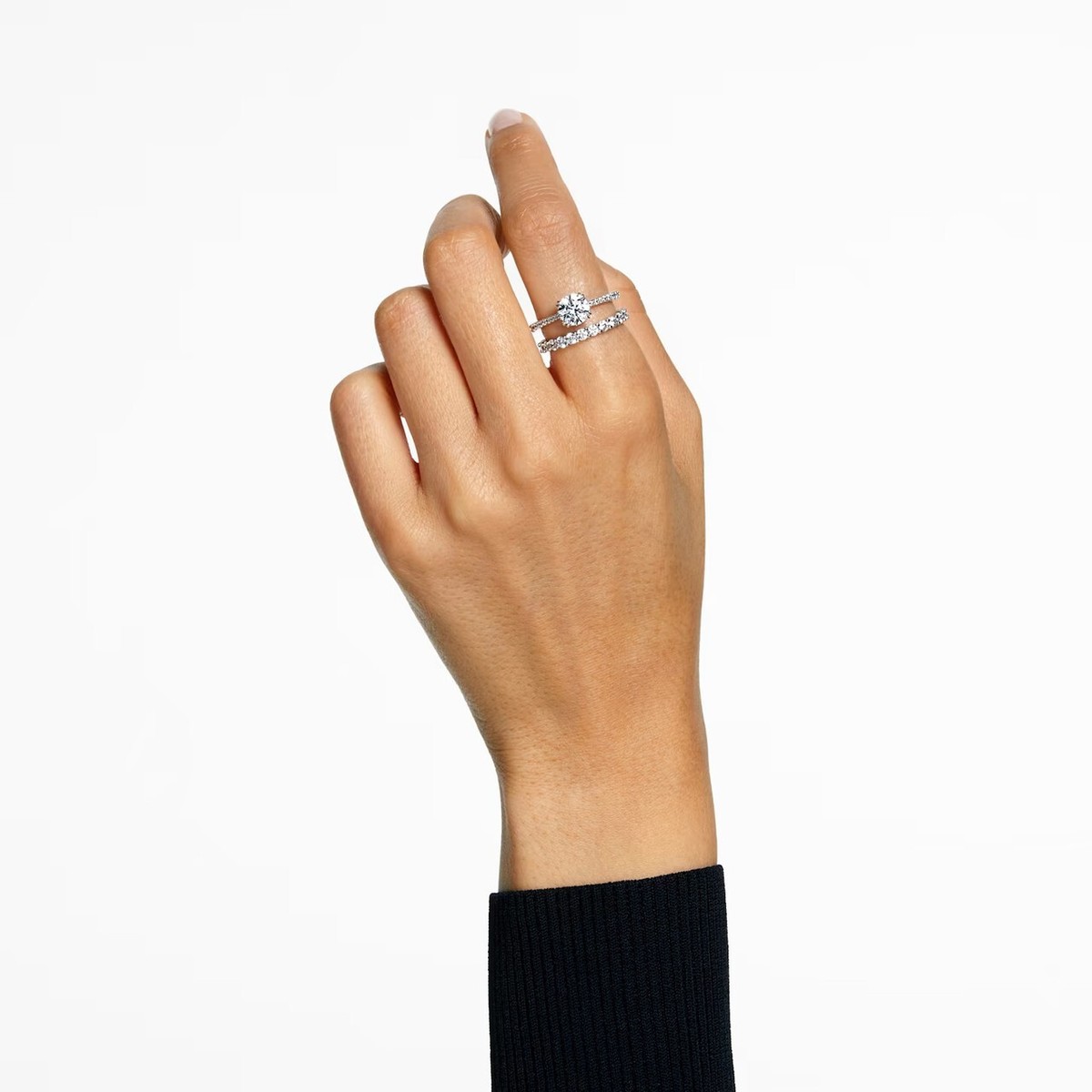 NWB Swarovski Stilla ring Set (2), Round cut, Rhodium plated