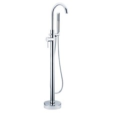 Chrome Modern Freestanding Bath Mixer Tap with Swivel Spout & Handheld Shower
