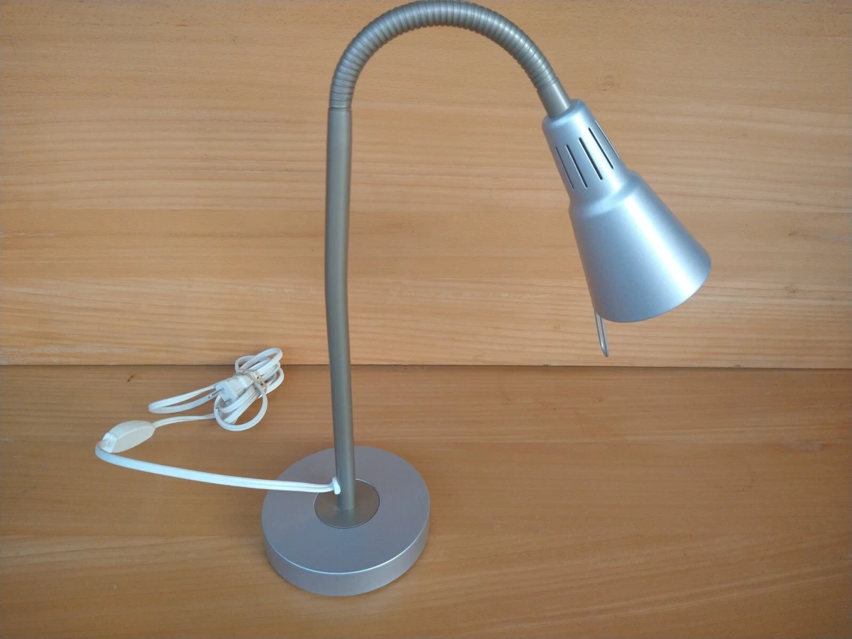 Ikea Kvart Goose Silver Neck B0603 Bendy Table Lamp w ON OFF Cord Switch