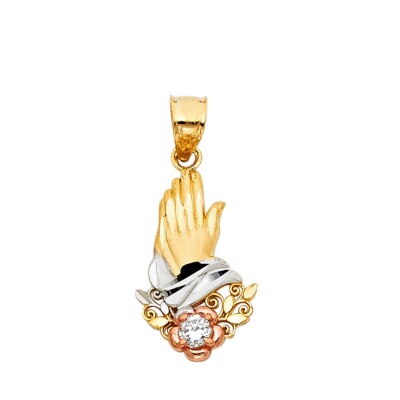 14K Bicolor Gold Betende Hände Religiös Anhänger