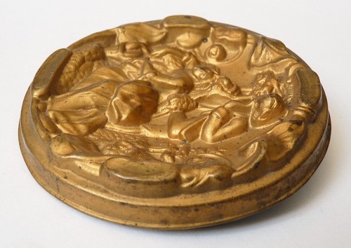 Décor rondelle en métal pour embrasse de rideaux Ancien statuette médaillon - Foto 2 di 3
