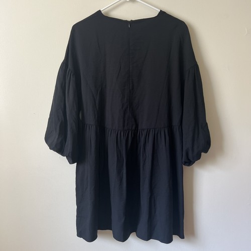 Zara Voluminous Dress Womens Size S Black Puff Mid Sleeves Loose Fit Stretch New - Picture 3 of 10
