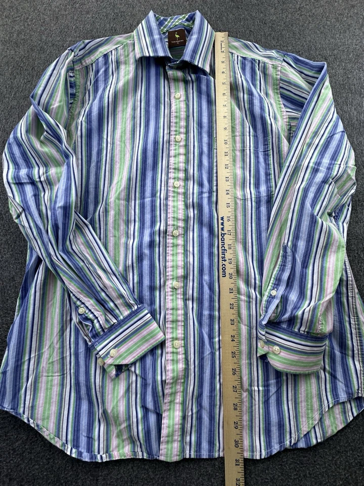 TailorByrd Shirt Mens X-Large Blue Green Pink Striped Button Up Long Sleeve - Image 3 of 4