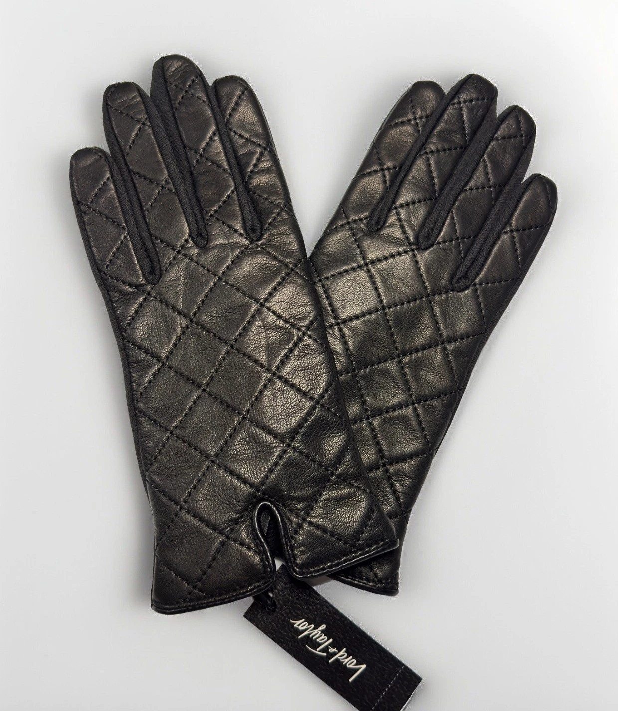 Lord & Taylor Leather Gloves Black Stretch Fabric Touch Screen Small