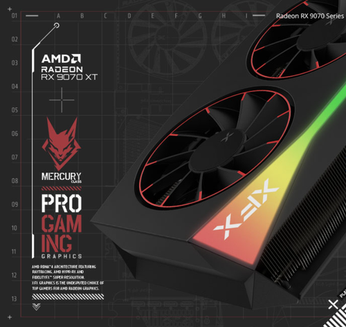 RGB XFX Mercury AMD Radeon RX 9070XT OC Black Gaming Edition