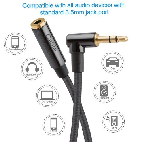 AUX Cable 3.5mm Stereo Audio 90 Degree Male to Female Cable For All Audio Device - Picture 3 of 12