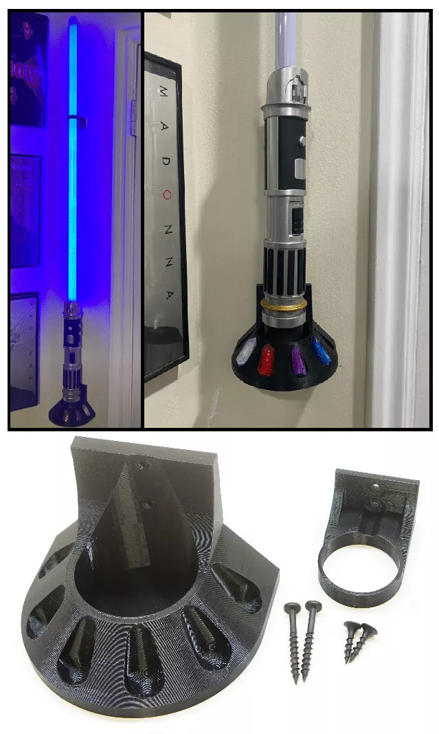 Lightsaber Wall Mount Holder + Holds 6 Kyber Crystals (Savi's Workshop)