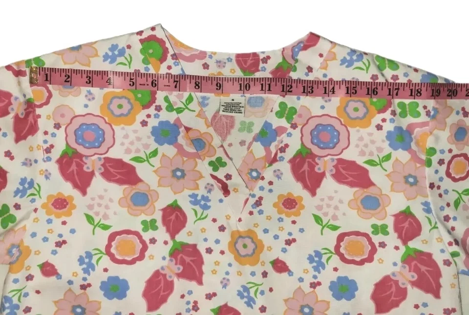 Natural Uniform Multicolored Floral Print Short Sleeve Scrub Top Women's Size S - Image 3 of 4