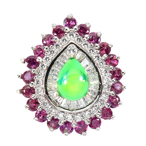 Anello In Argento Sterling 925 Con Opale Verde E Granato Gemma 8x6mm 7