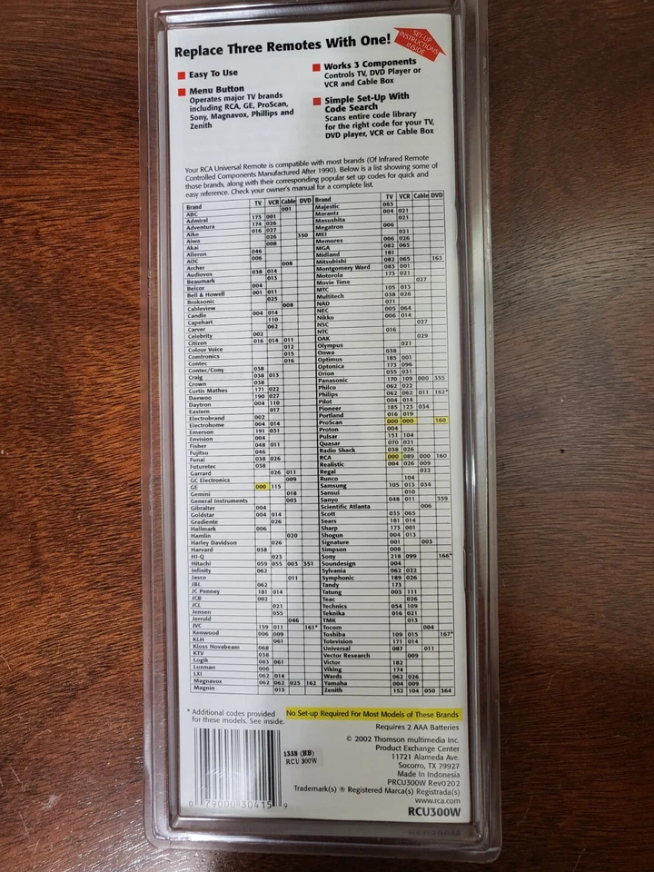 RCA Universal TV Remote 3 Device (TV, DVD/VCR, & Cable) RCU300W - New in Case - Image 4 of 4